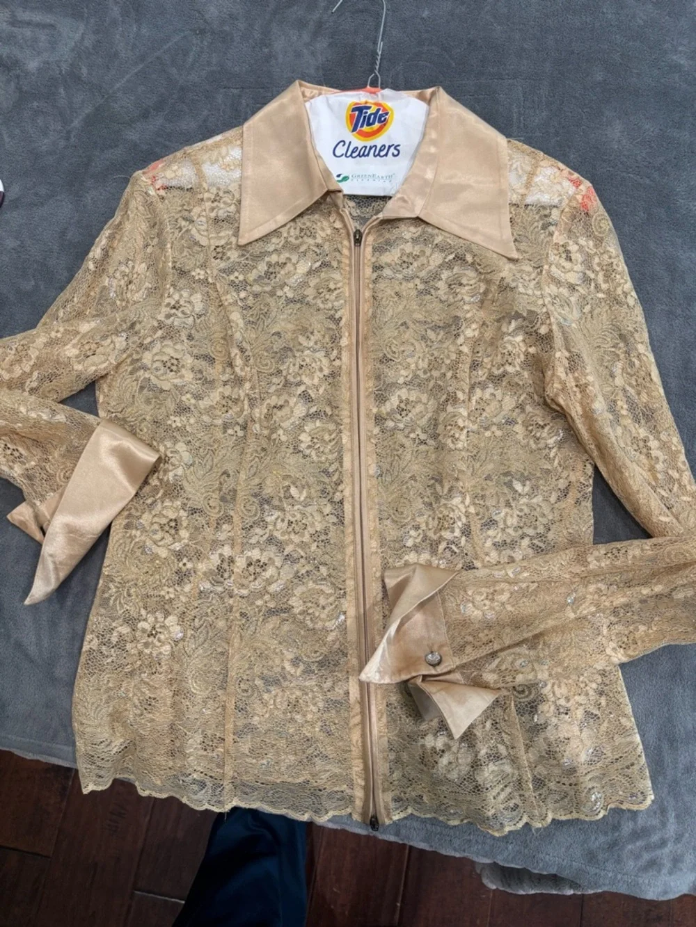 Gold Lace Zip-Front Women's Top - Picture 2 of 3